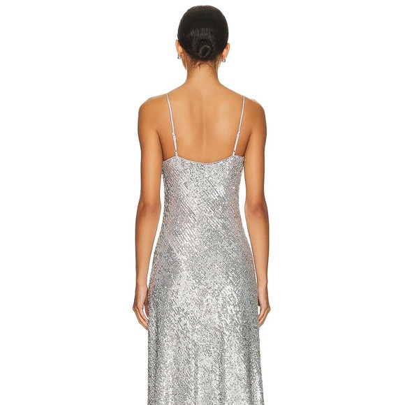 Jonathan Simkhai Silver Finley All Over Sequined Lined Dress Gown IT44 - Picture 4 of 16